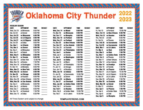 Okc Thunder Printable Schedule